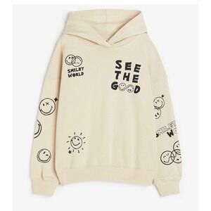 Kids H&M Smiley World Beige Hoodie Sweatshirt Graphic Print Size 20